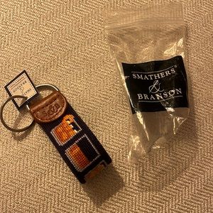 Classic needlepoint and leather Smathers and Branson key fob